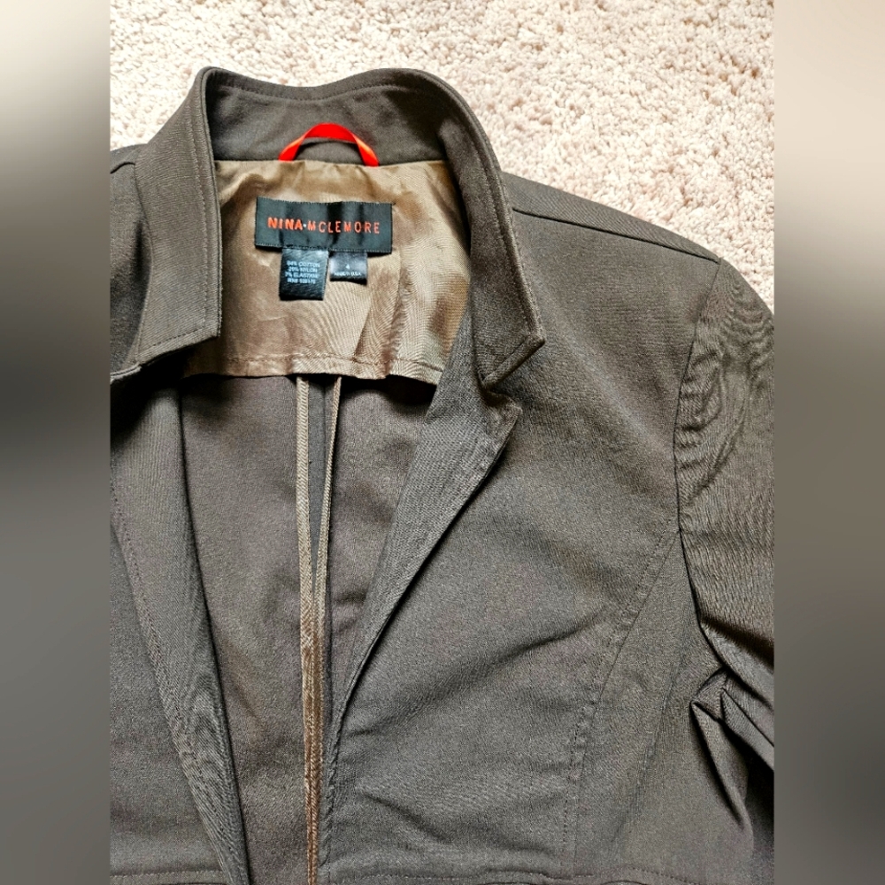 Nina Mclemore Brown Cuffed Sleeve Buttonless Blazer Classic Women Size 4